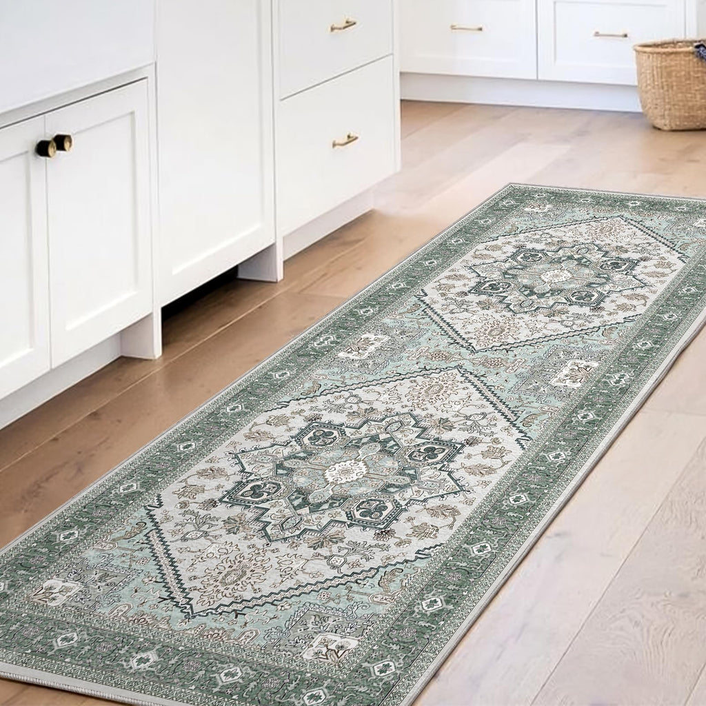 OPPODREAM Soft Area Rugs 2x6, Persian-Inspired Washable Rug, Green