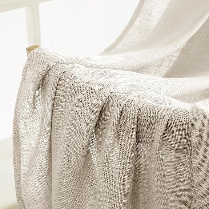 MIULEE Cream Linen Curtains 52x72 Inch 2 Panels for Bedroom Living Room