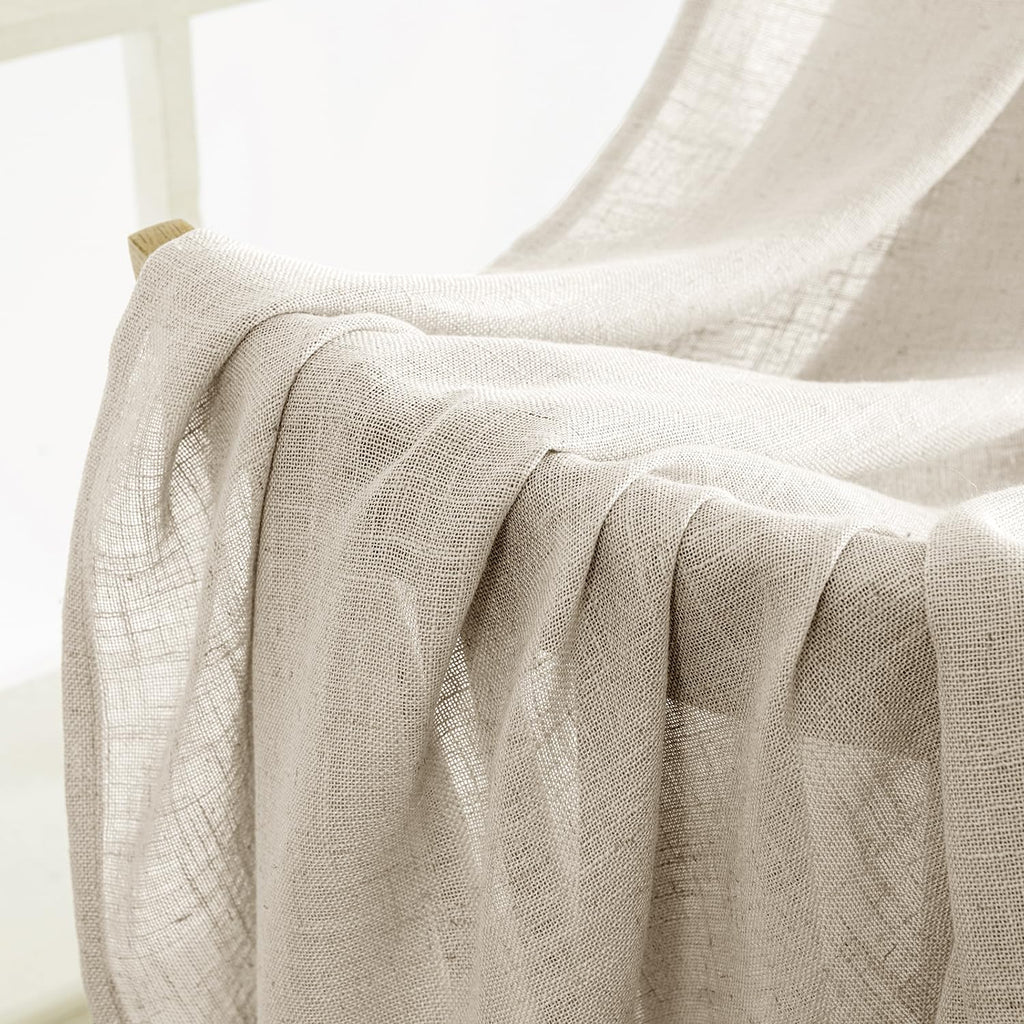 MIULEE Cream Linen Curtains 52x108 Inches Long for Bedroom and Living Room