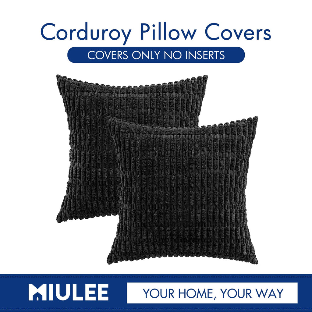 MIULEE Euro Sham Corduroy Decorative Throw Pillow Covers 24x24 Black