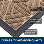 Smiry Front Door Mat Outside Entrance, Heavy Duty Sturdy Natural Rubber Doormat, Trap Dirt and Moisture, Easy Clean Low Profile Mats for Indoor Outdoor Entry, Grid Geometric (35x23, Coffee)
