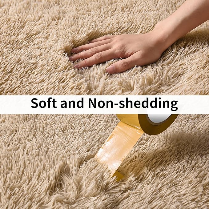 Soft Runner Rugs for Bedroom Hallways, 2x3 Beige Fluffy Shag Throw Area Rug for Bedside Dorm, Long Shaggy Furry Carpet for Nursery Living Room New Upgraded Non-Slip Bottom