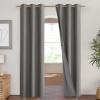 NICETOWN Grizzle Gray Vintage Linen 100% Blackout Curtains for Living Room, Thermal Insulated Curtains 90" Long, Noise Reducing Window Treatment Drapes for Hall Room, 42" Wide Per Panel, Set of 2