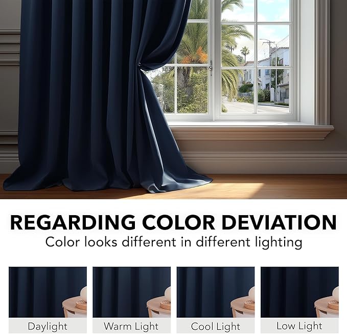 Deconovo Blackout Curtains, Thermal Insulated, W42 x L95 2 Panels, Back Tab, Machine Washable, Room-Darkening Drapes for Bedroom/Living Room Navy Blue