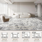 UERMEI 10x14 Area Rug Living Room Rugs - Washable Neutral Modern Abstract Soft Thin Large Rug Indoor Floor No Slip Rug Carpet for Bedroom Under Dining Table Home Office Decor - Grey