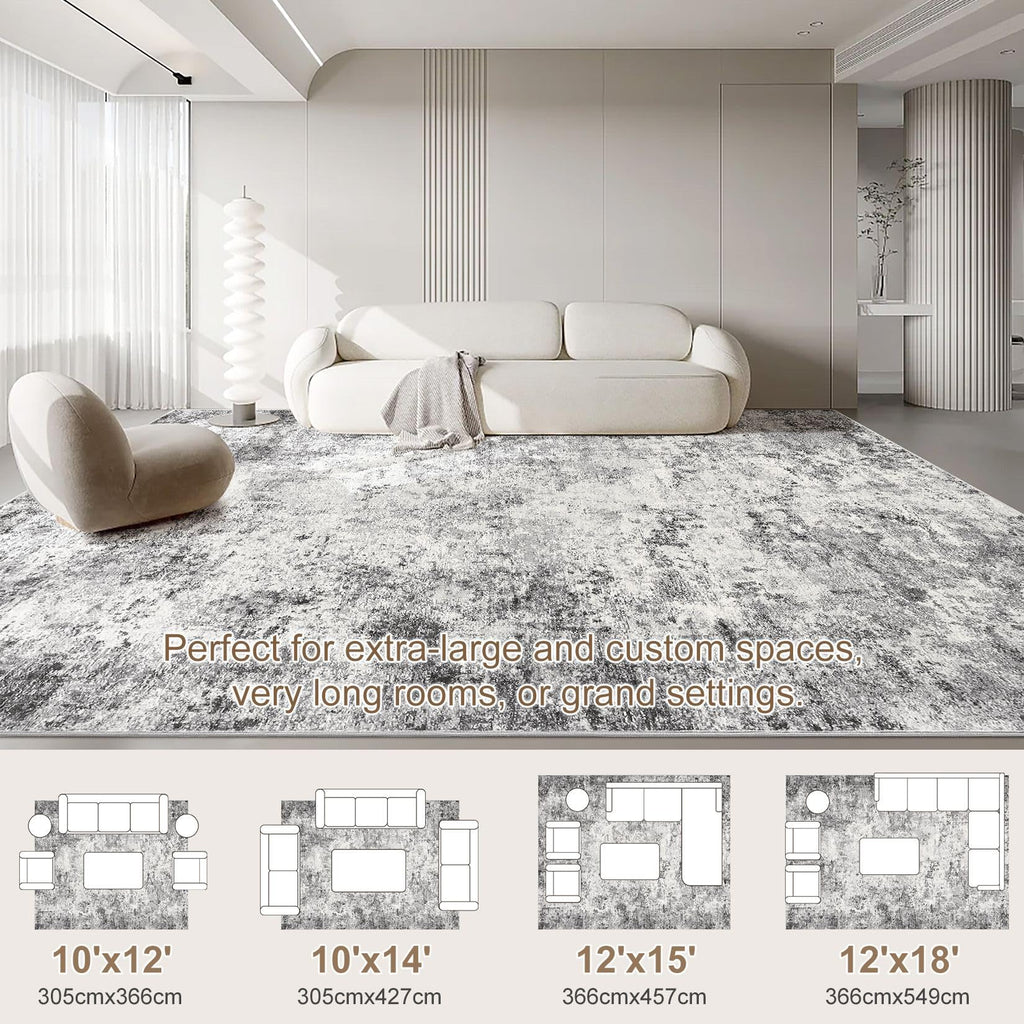 UERMEI 10x12 Area Rug Living Room Rugs - Washable Neutral Modern Abstract Soft Thin Large Rug Indoor Floor No Slip Rug Carpet for Bedroom Under Dining Table Home Office Decor - Grey