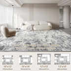 UERMEI 10x12 Area Rug Living Room Rugs - Washable Neutral Modern Abstract Soft Thin Large Rug Indoor Floor No Slip Rug Carpet for Bedroom Under Dining Table Home Office Decor - Grey