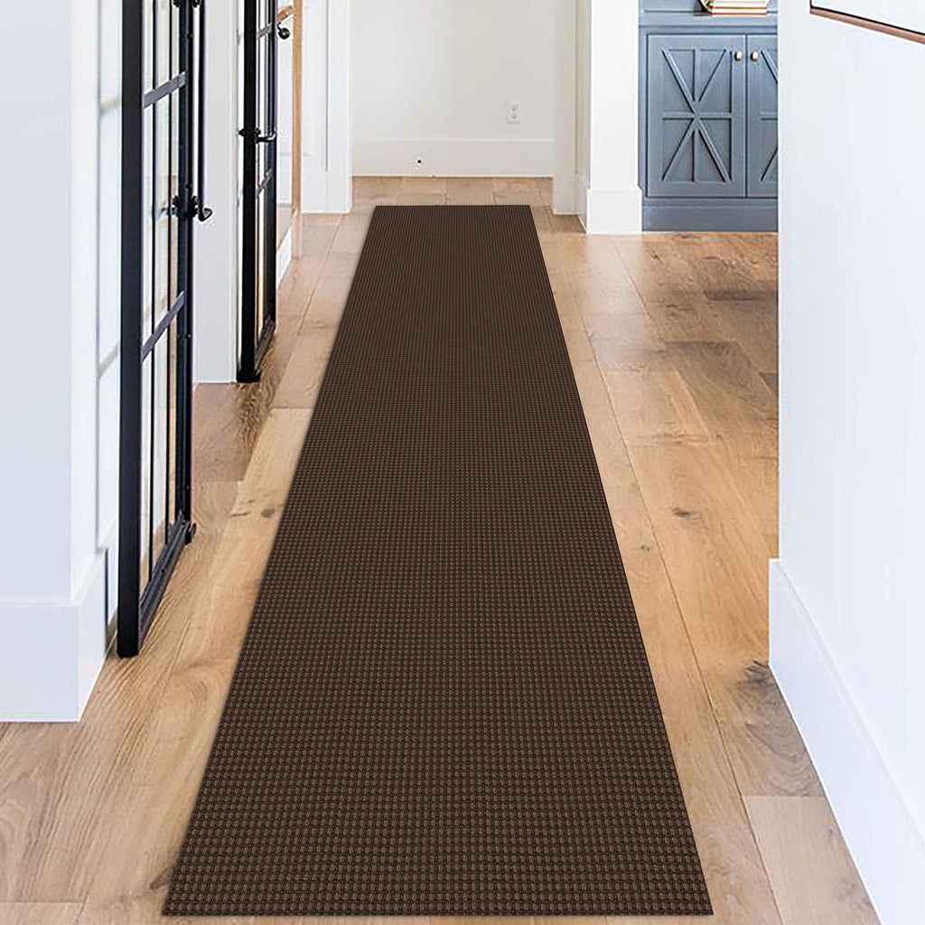 KOZYFLY Long Runners for Hallways 2.6x12 ft Washable Kitchen Runner Non Slip Rubber Backed Hallway Rugs Cotton Entryway Runner Rug Floor Carpet for Indoor Hall, Backdoor, Kitchen, Reddish Brown/Coffee