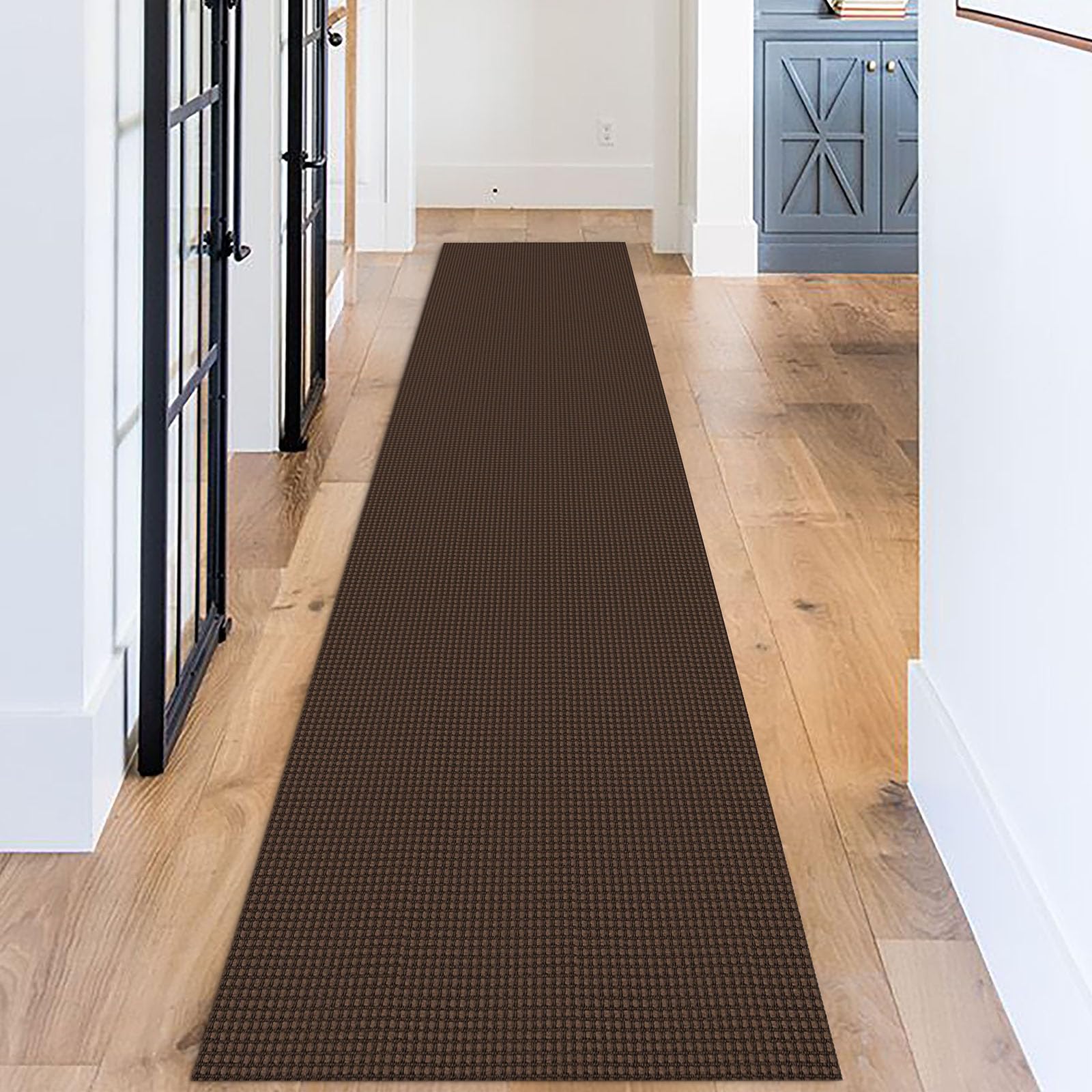 KOZYFLY Long Runners for Hallways 2.6x12 ft Washable Kitchen Runner Non Slip Rubber Backed Hallway Rugs Cotton Entryway Runner Rug Floor Carpet for Indoor Hall, Backdoor, Kitchen, Reddish Brown/Coffee