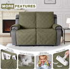 TAOCOCO 100% Waterproof Loveseat Recliner Covers 2 Seater, Split Loveseat Covers for Reclining loveseat, Non Slip Reclining Couch Cover with Double Straps for Kids, Pets(2 Seater, Green)