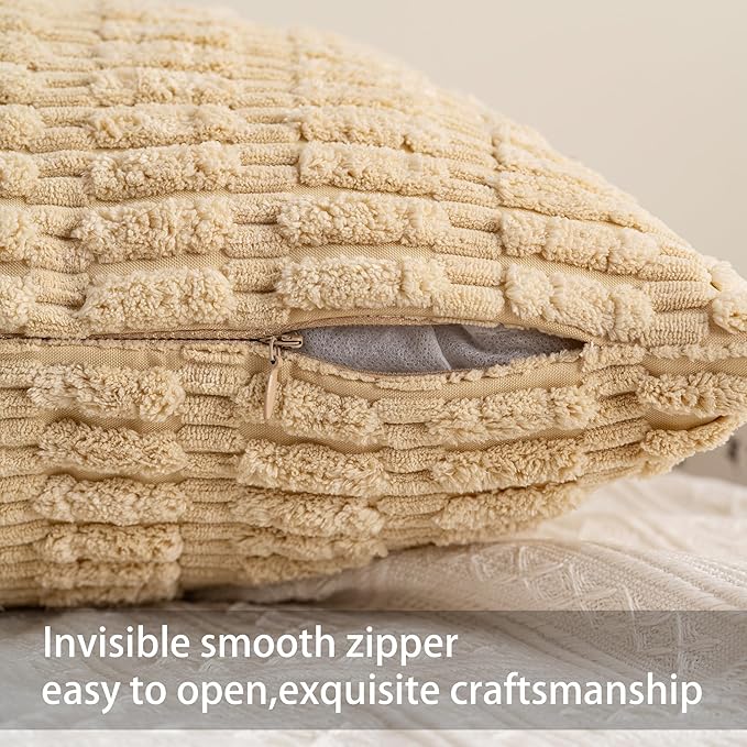 Aegero Pack of 2 Corduroy Decorative Throw Pillow Covers 20x20 Inch, Beige