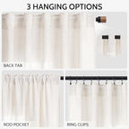 Ivory White Linen Curtains for Living Room 126 Inches Long Light Filtering Semi Sheer Curtain Back Tab Neutral Modern Farmhouse Decor Drapes Floor to Ceiling High Window for Bedroom 52x126, 2 Panels