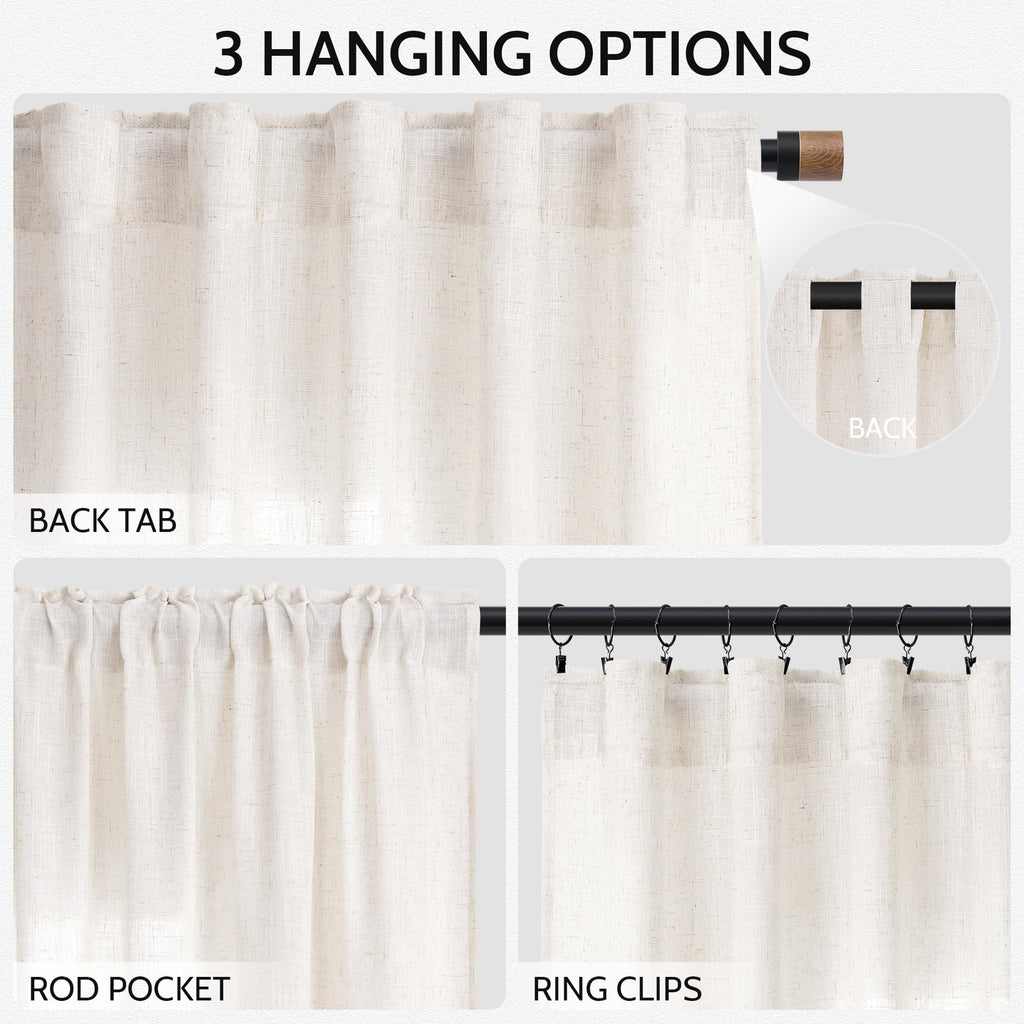 Ivory White Linen Curtains for Living Room 126 Inches Long Light Filtering Semi Sheer Curtain Back Tab Neutral Modern Farmhouse Decor Drapes Floor to Ceiling High Window for Bedroom 52x126, 2 Panels