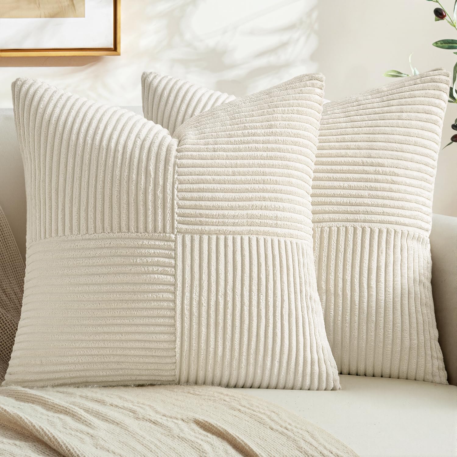 MIULEE Cream White Decorative Throw Pillow Covers for Couch 18x18 Inch