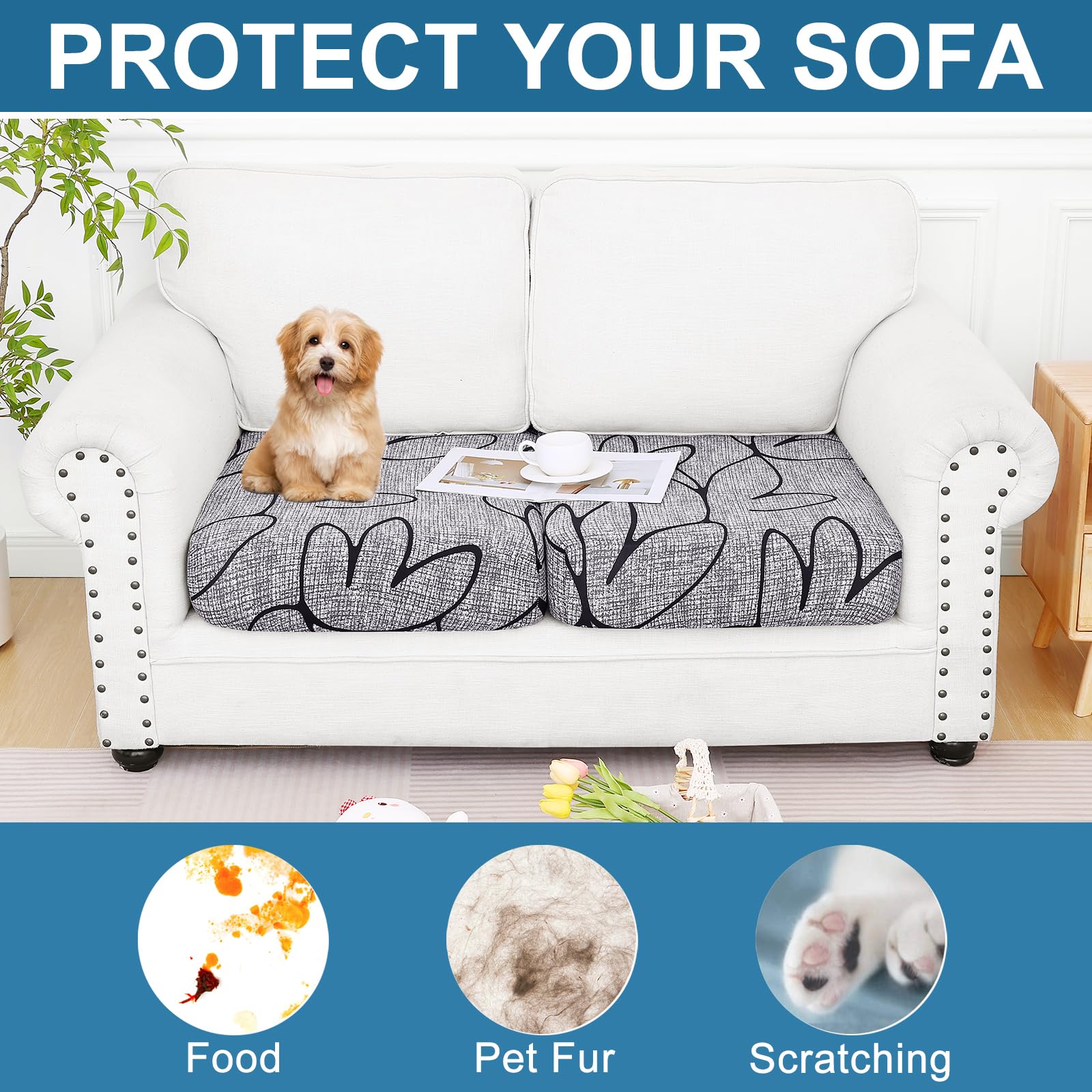 Smiry Printed Couch Cushion Covers, Stretch Couch Covers for Sofa