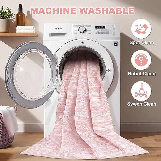 Nakagishi Boho 4x6 Pink Area Rug Living Room Rugs Machine Washable