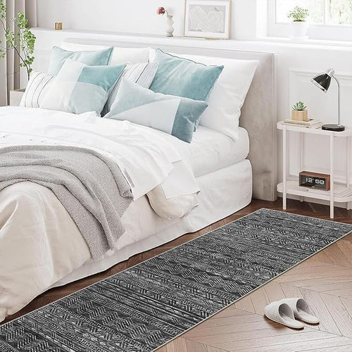 2'6"x8 Runner Rug Washable Moroccan: Non Slip Kitchen Long Floor Mat Black