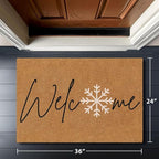 Barnyard Designs Natural Coco Coir Christmas Doormat - Large Cute Non-Slip Heavy Duty Backing Door Mat for Outside Entrance or Porch Entry, Brown (24x36, Winter Snowflake)