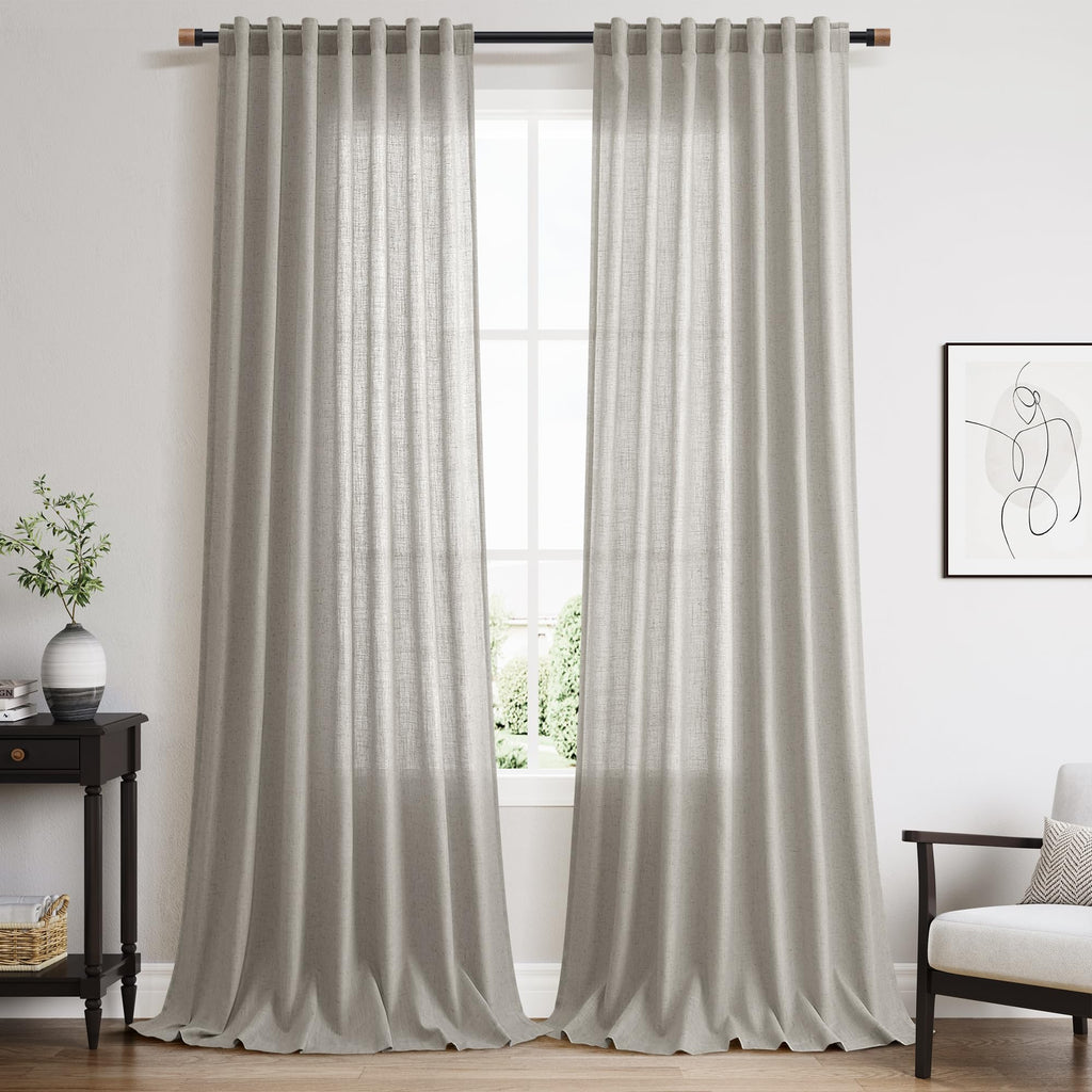 Nanspring Silver Grey Linen Curtains 90 Inch 2 Panels for Bedroom/Living Room Rod Pocket Back Tab Pleated Window Curtain Drapes Neutral Rustic Farmhouse Decor Dining Room Curtain 90 Inches Long