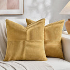 Fancy Homi 2 Packs Mustard Yellow Big Decorative Throw Pillow Covers 24x24 Inch for Living Room Couch Bed, Farmhouse Boho Home Decor, Soft Corss Corduroy Patchwork Accent Square Cushion Case 60x60 cm