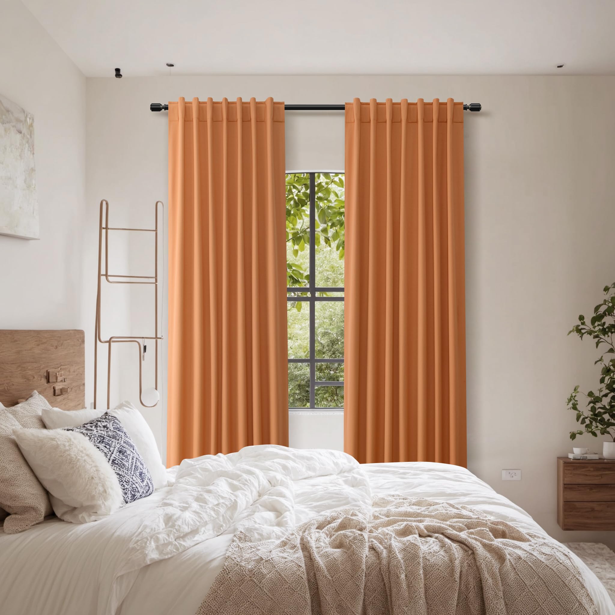 Guken Orange 100% Blackout Linen Curtains 84 Inch Length 2 Panels Set for Living Room Bedroom Back Tab Thermal Insulated Black Out Drapes Room Darkening Farmhouse Window Curtains 84 Inches Long