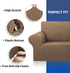 KEKUOU Stretch Oversized Sofa Slipcover 1 Piece Couch Sofa Cover (94"-110") Furniture Protector 4 Seater Sofa with Elastic Bottom for Kids,Pet.Jacquard Checked Pattern Fabric(X Large,Camel)