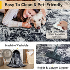 RELEANY Washable 8'x10' Abstract Area Rug for Living Room Black White