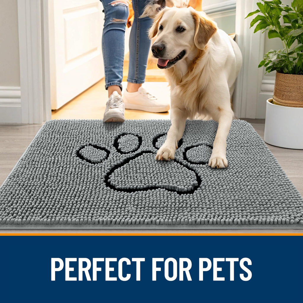 OLANLY Dog Door Mat for Muddy Paws 34x21, Paw Print Design Chenille Mud Mat