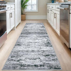 Lansny Modern Abstract Runner Rug 2.6x8, Black Grey White Washable Kitchen Runner Non-Slip Soft Hallway Rug Runner Thin Print Faux Wool Carpet for Entryway Bedroom Laundry Room Indoor Home Decor