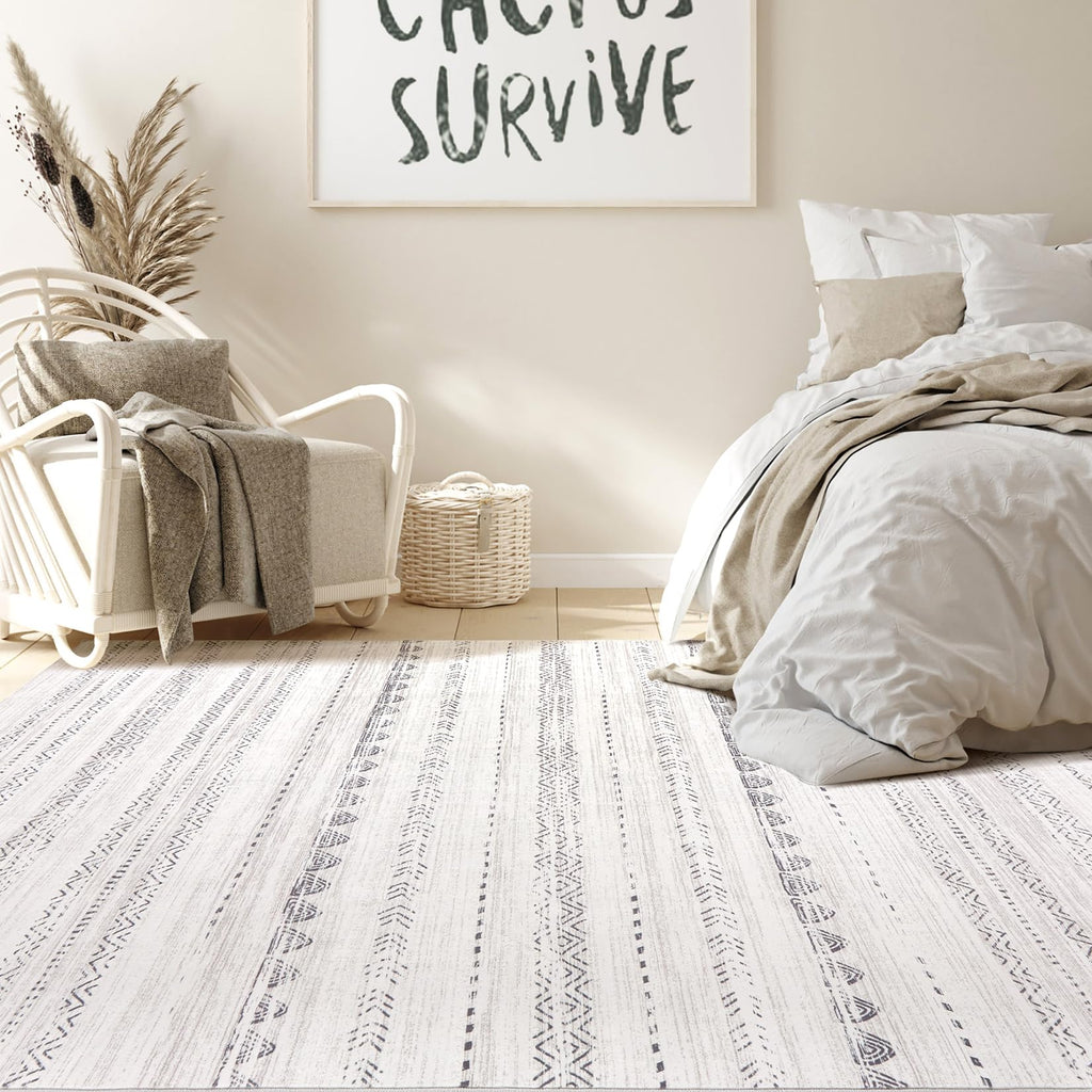 Nakagishi Boho 4x6 Area Rug Living Room Rugs Machine Washable Gray