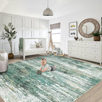 9x12 Area Rug for Living Room, Washable Modern Abstract Large Area Rug Neutral Soft Non Slip Kids Rug Stain Resistant Indoor Carpet for Bedroom Dining Room Playroom Office(Green, 9'x12')
