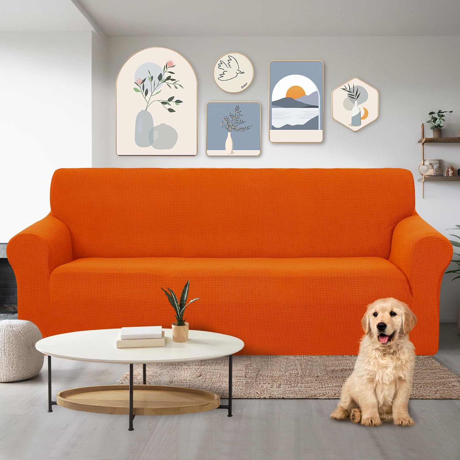 U-NICE HOME Stretch Couch Cover Slipcover for 3 Cushion Sofa, Orange