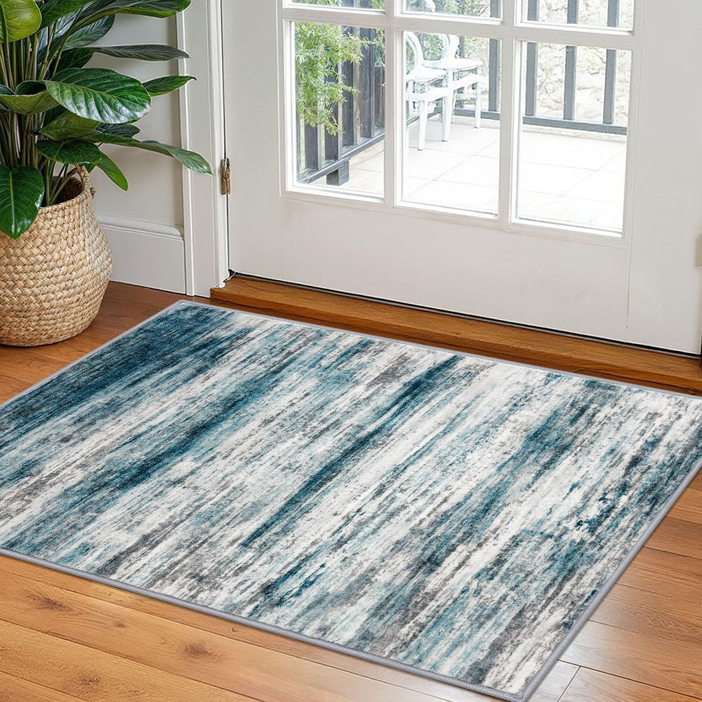 KOZYFLY Abstract Small Area Rugs 2x3 Washabl Rugs Fro Entryway Blue