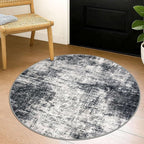 IOHOUZE Round Area Rug 3 Ft Circle Entryway Rugs Round Washable Door Mat Indoor Entrance, Non Slip Circle Front Door Rug, Printed Abstract Faux Wool Floor Carpet for Foyer Porch Sink, Black Grey