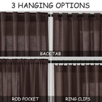 Nanspring Coffee Linen Curtains for Living Room Back Tab Rod Pocket Semi Sheer Curtain 63 Inches Long 2 Panel Set Boho Light Filtering Neutral Farmhouse Lightweight Drapes for Bedroom 52x63