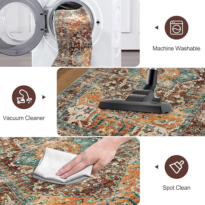 Yamaziot Washable Runner Rug, 2x6 Non-Slip Boho Vintage Hallway Kitchen Rug