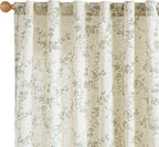 Lazzzy 90 inch Long Curtain for Bedroom Green Floral Linen Drapes for Living Room Farmhouse Country Vintage Light Filtering Curtains Rod Pocket Back Tab, 2 Panels, Green on Beige