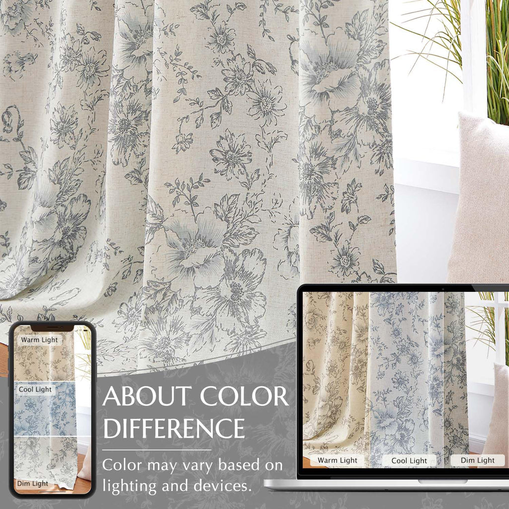 jinchan Floral Linen Blackout Curtains for Bedroom 96 Inches Long