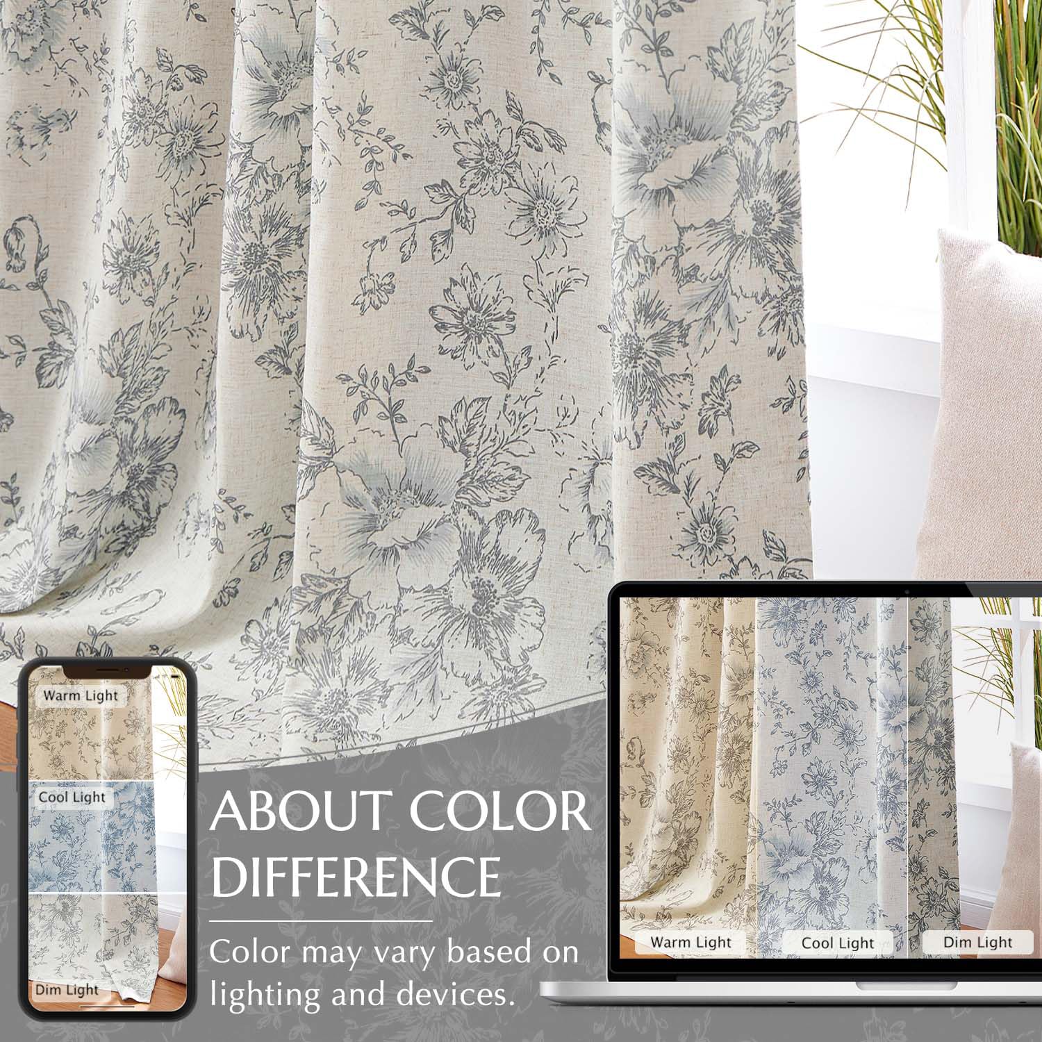 jinchan Floral Linen Blackout Curtains for Bedroom 96 Inches Long