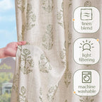 jinchan Linen Floral Curtains for Living Room 84 Inch Length Green Flower Cottage Core Farmhouse Curtains Rod Pocket Back Tab Boho Semi Sheer Window Drapes Bedroom Set 2 Panels Green on Beige