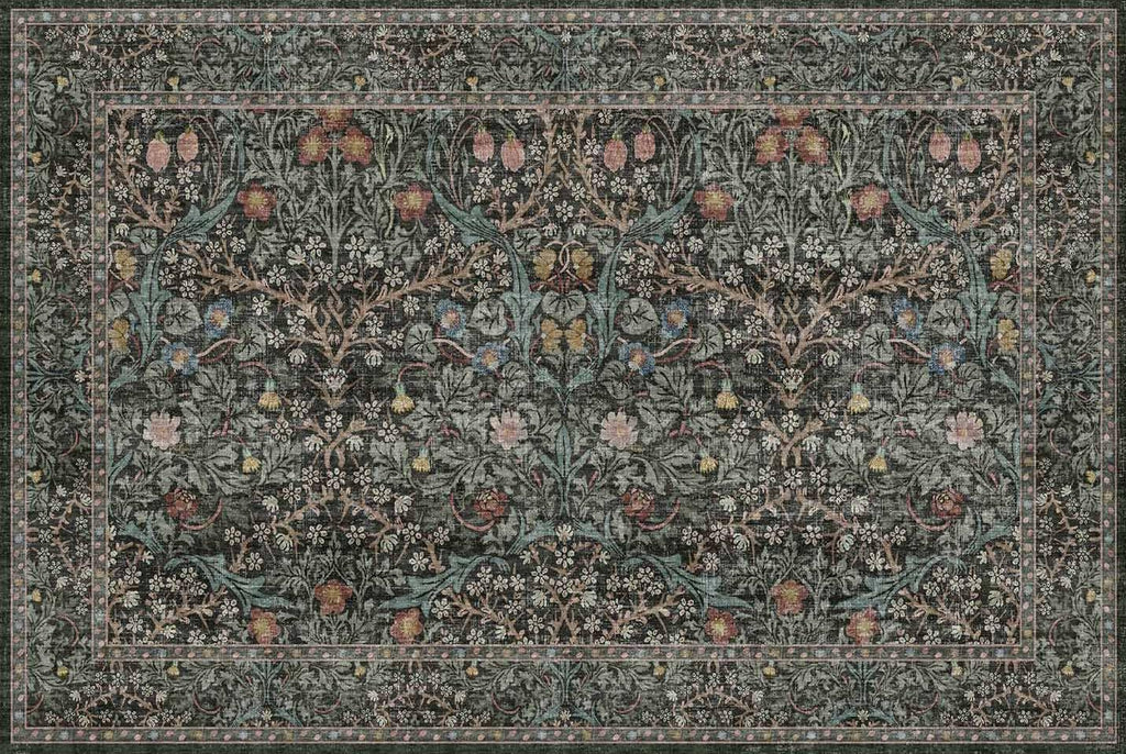 Dark Green Washable Entry Rug - Front Door Throw Rugs Indoor, Non-Slip Bathroom Small Rugs, Vintage Floral Thin Rug for Kitchen, Boho Entryway Décor (2x3 Dark Green)