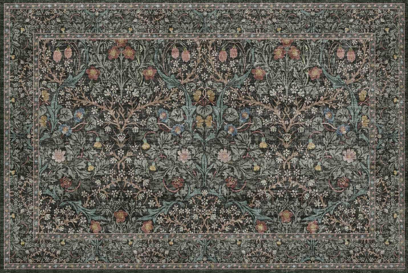 Dark Green Washable Entry Rug - Front Door Throw Rugs Indoor, Non-Slip Bathroom Small Rugs, Vintage Floral Thin Rug for Kitchen, Boho Entryway Décor (2x3 Dark Green)