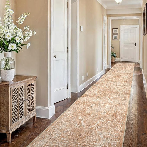 2'6"x16 Washable Long Runner Rug: Vintage Non Slip Hallway Rug Brick