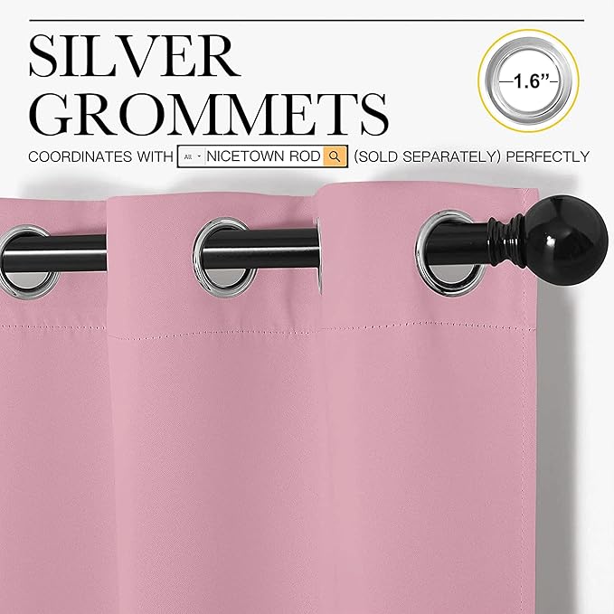 NICETOWN Blackout Draperies Curtains for Kids Room, Greyish Purple, Set of 2, 70 by 84 inches, Window Treatment Thermal Insulated Solid Grommet Blackout Drape Panels for Bedroom