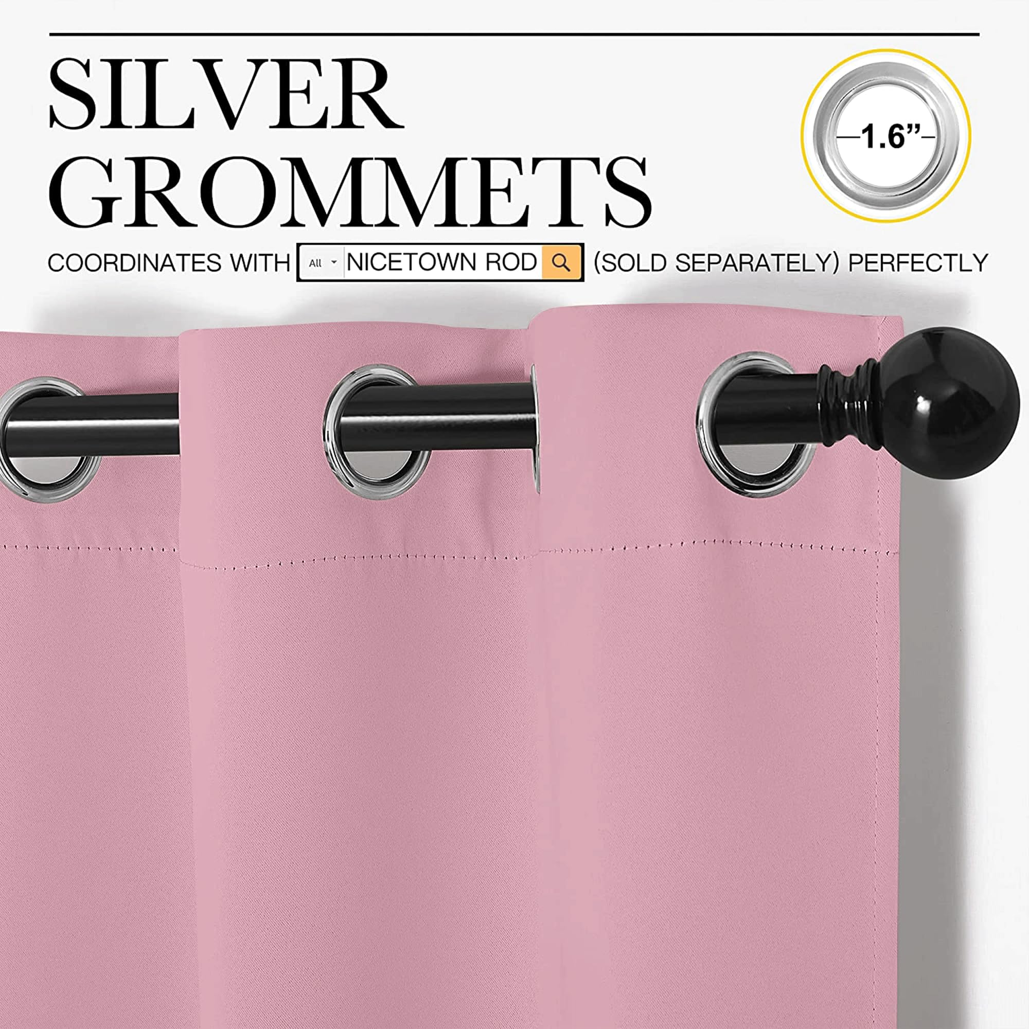 NICETOWN Blackout Window Curtains 60 inch Length 2 Panels, 34 x 60 Inch, Rouge Pink, Grommet Top Room Darkening Thermal Insulated Solid Vertical Drapes for Bedroom/Kid Room