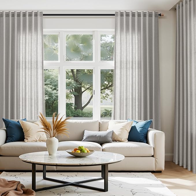 Light Gray Linen Curtains 72 Inches Long for Living Room Bedroom Light Filtering Semi Sheer Curtain Back Tab Rod Pocket Grey Simple Modern Farmhouse Decor Neutral Window Drapes 52x72, 2 Panels