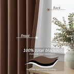 Guken 100% Blackout Curtains 90 Inch Length 2 Panels Set for Living Room Bedroom Back Tab Thermal Insulated Black Out Linen Drapes Room Darkening Window Curtains 90 Inches Long,Rustic Brown