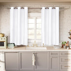 BGment White Curtains 45 Inches Length for Kitchen Window - Grommet Short Window Treatment Drapes Privacy for Bathroom Cafe Bathroom Home Decor, 2 Panels, Pure White, 38 x 45 Inch