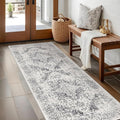 EISUROM 2x5 Washable Runner Rug: Vintage Medallion Kitchen Soft Rugs Gray