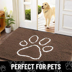 Smiry Dog Door Mat for Muddy Paws, Absorbent Dirt Trapper Non Slip Quick Dry Washable Chenille Mat for Mud Dogs, Entry Rug for Indoor and Outdoor (36x24 Inches, Coffee and White)